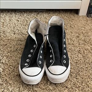 Black and White High-Top Converse- Women’s (Without Laces)
